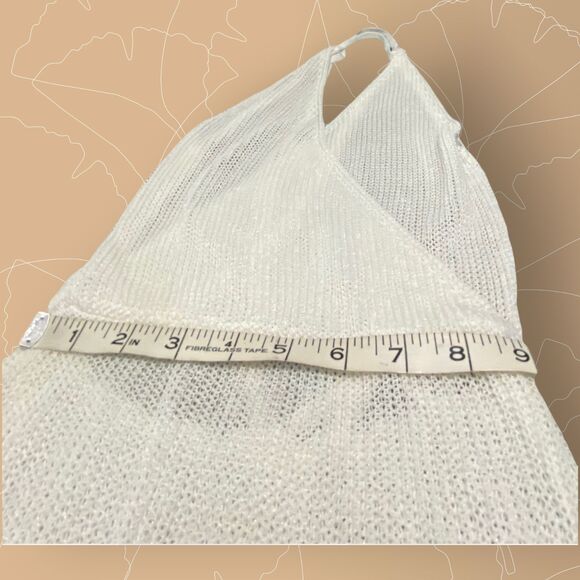 White High Slit Cover Up Mesh Textured Maxi Sun Beach Dress Backless Small - Picture 14 of 14